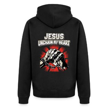 Jesus Christ, Christian Saying, Vintage Style - Unisex Premium Organic Zip Hoodie - black - Back - Nico (187cm)