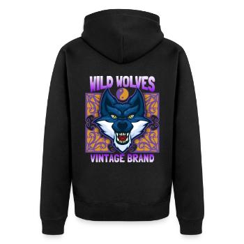 Wilder Wolf, Wolf Portrait, lustiger Wolfskopf - Unisex Premium Bio Zip Hoodie - Schwarz - Hinten - Nico (187cm)
