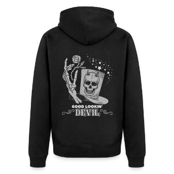 Devil Devil, Satan Saying Skeleton Hand with Rose - Unisex Premium Organic Zip Hoodie - black - Back - Nico (187cm)