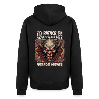 Horror Filme, Teufelsmaske, unheimlicher Zombie - Unisex Premium Bio Zip Hoodie - Schwarz - Hinten - Nico (187cm)