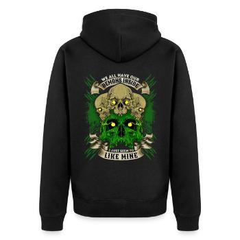Totenköpfe, Skull, lustiger Spruch, Totenschädel - Unisex Premium Bio Zip Hoodie - Schwarz - Hinten - Nico (187cm)