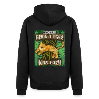 Lustiger Tiger Spruch, Kawaii Dschungel Katze - Unisex Premium Bio Zip Hoodie - Schwarz - Hinten - Nico (187cm)