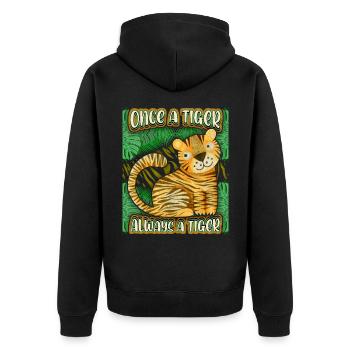 Dschungel Tiger, Kawaii Tiger, lustiger Spruch - Unisex Premium Bio Zip Hoodie - Schwarz - Hinten - Nico (187cm)