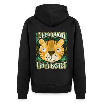 Lustiger Tiger Spruch, Kawaii Dschungel Tiger - Unisex Premium Bio Zip Hoodie - Schwarz - Hinten - Nico (187cm)