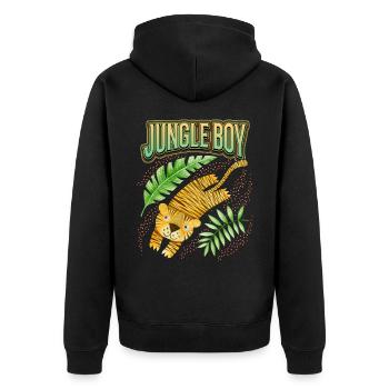Kawaii Tiger, handgemalt, lustiger Tiger Spruch - Unisex Premium Bio Zip Hoodie - Schwarz - Hinten - Nico (187cm)