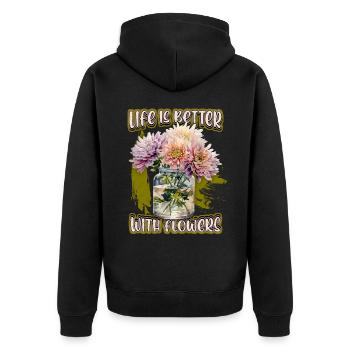 Chrysanthème, fleurs botaniques Vintage en pot - Veste à capuche bio Premium Unisexe - noir - Dos - Nico (187cm)