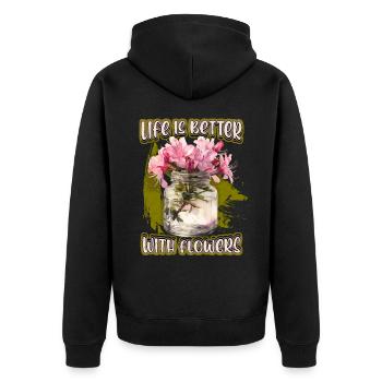 Azalee, Vintage botanische Blumen Illustration - Unisex Premium Bio Zip Hoodie - Schwarz - Hinten - Nico (187cm)