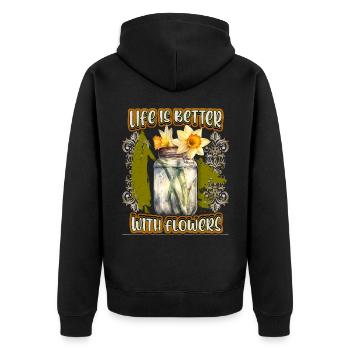 Daffodil, Daffodil, Vintage Botanical Flower - Unisex Premium Organic Zip Hoodie - black - Back - Nico (187cm)