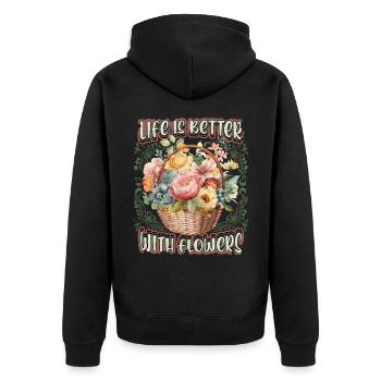 Vintage Blumenkorb, Viktorianische Retro Blumen - Unisex Premium Bio Zip Hoodie - Schwarz - Hinten - Nico (187cm)
