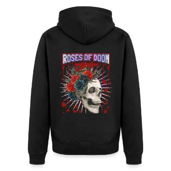 Crâne vintage, tête de mort avec des Roses, dictant - Veste à capuche bio Premium Unisexe - noir - Dos - Nico (187cm)