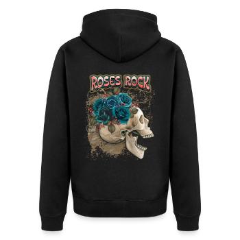 Skull, skull with black roses, saying - Unisex Premium Organic Zip Hoodie - black - Back - Nico (187cm)