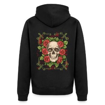 Rire Vintage tête de mort avec des Roses, Halloween - Veste à capuche bio Premium Unisexe - noir - Dos - Nico (187cm)