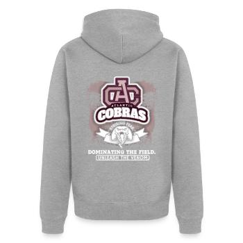 Baseball, Kobras Club Logo, Baseballclub Spruch - Unisex Premium Bio Zip Hoodie - Grau meliert - Hinten - Nico (187cm)