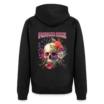 Skull Skull Vintage Skull with Roses Motif - Unisex Premium Organic Zip Hoodie - black - Back - Nico (187cm)