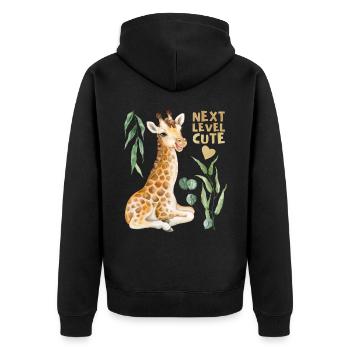 Comic Giraffe, lustiger Spruch - Unisex Premium Bio Zip Hoodie - Schwarz - Hinten - Nico (187cm)