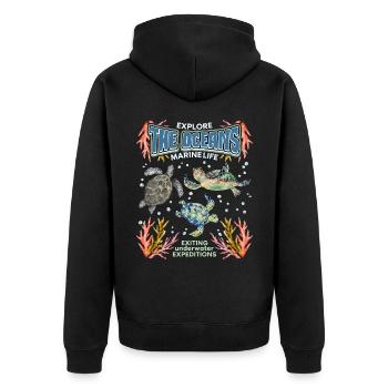 Seeschildkröte, Ozean, Meer Vintage Poster, Plakat - Unisex Premium Bio Zip Hoodie - Schwarz - Hinten - Nico (187cm)