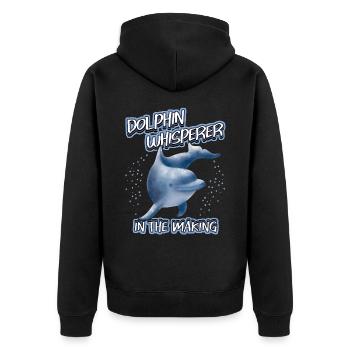 Funny Dolphin Saying, Dolphin Whisperer - Unisex Premium Organic Zip Hoodie - black - Back - Nico (187cm)