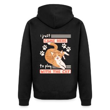Funny cat sticks out tongue, cheeky saying - Unisex Premium Organic Zip Hoodie - black - Back - Nico (187cm)