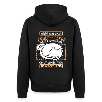 Katze schläft, lustiger Cartoon Katzen Spruch - Unisex Premium Bio Zip Hoodie - Schwarz - Hinten - Nico (187cm)