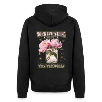 Blumen-Spruch mit Pfingstrosen Illustration - Unisex Premium Bio Zip Hoodie - Schwarz - Hinten - Nico (187cm)