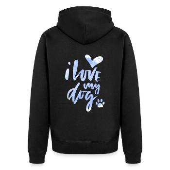 Chien, je-aime-mon-chien, chien-maman, chien-papa disant - Veste à capuche bio Premium Unisexe - noir - Dos - Nico (187cm)