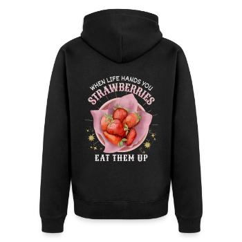 Fraises dicton drôle avec illustration de fraise - Veste à capuche bio Premium Unisexe - noir - Dos - Nico (187cm)