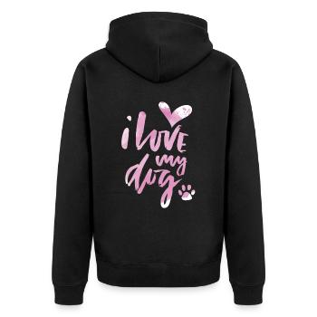 Chien-maman, chien-papa disant, chien, je-aime-mon-chien - Veste à capuche bio Premium Unisexe - noir - Dos - Nico (187cm)