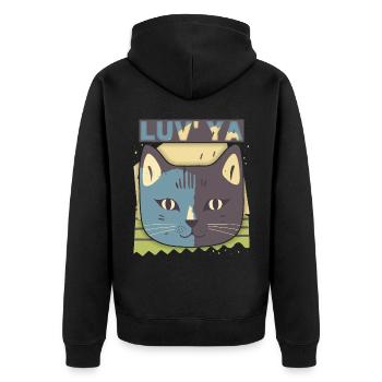 Chat de la Saint-Valentin, tête de chat, déclaration d’amour - Veste à capuche bio Premium Unisexe - noir - Dos - Nico (187cm)