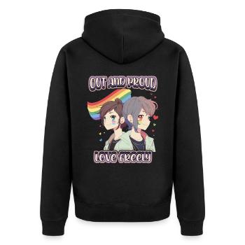 Couple LGBTQ, Drôle De Dicton, Amour-Amour - Veste à capuche bio Premium Unisexe - noir - Dos - Nico (187cm)