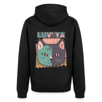 Tête de chat, chat de la Saint-Valentin, déclaration d’amour - Veste à capuche bio Premium Unisexe - noir - Dos - Nico (187cm)