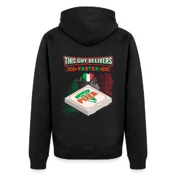 Lustiger Pizza Spruch für Pizza Lieferant - Unisex Premium Bio Zip Hoodie - Schwarz - Hinten - Nico (187cm)
