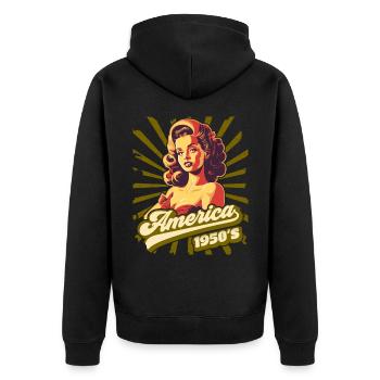 Amerika USA 1950er Jahre Pinup, Rock'n'Roll - Unisex Premium Bio Zip Hoodie - Schwarz - Hinten - Nico (187cm)