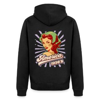 Pin-up, Amerika, USA, Rock'n'Roll, 1950er Jahre - Unisex Premium Bio Zip Hoodie - Schwarz - Hinten - Nico (187cm)