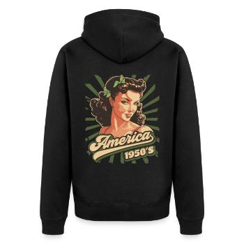 Pin-up, Amerika USA 1950er Jahre, Rock'n'Roll - Unisex Premium Bio Zip Hoodie - Schwarz - Hinten - Nico (187cm)