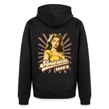 Amerika USA 1950er Jahre, Pin-up, Rock'n'Roll - Unisex Premium Bio Zip Hoodie - Schwarz - Hinten - Nico (187cm)