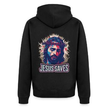 Jesus Christus mit Dornenkrone auf dem Passionsweg - Unisex Premium Bio Zip Hoodie - Schwarz - Hinten - Nico (187cm)