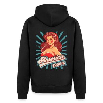 Pin-up, Rock'n'Roll, 1950er Jahre, Amerika, USA - Unisex Premium Bio Zip Hoodie - Schwarz - Hinten - Nico (187cm)