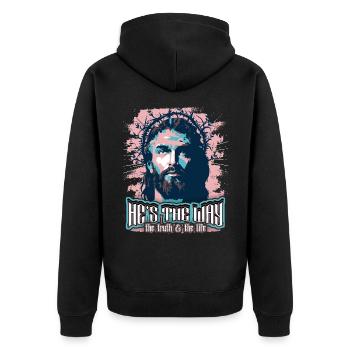 Jesus Christ with Crown of Thorns Christian Saying - Unisex Premium Organic Zip Hoodie - black - Back - Nico (187cm)