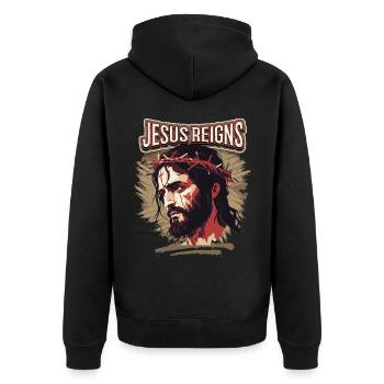 Jesus Passionsweg Christus mit Dornenkrone - Unisex Premium Bio Zip Hoodie - Schwarz - Hinten - Nico (187cm)