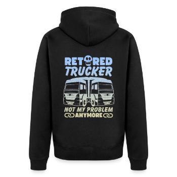Lustiger Trucker, Spruch, Rentner, Fernfahrer, LKW - Unisex Premium Bio Zip Hoodie - Schwarz - Hinten - Nico (187cm)