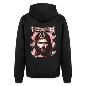 Jesus Christus mit Dornenkrone christlicher Spruch - Unisex Premium Bio Zip Hoodie - Schwarz - Hinten - Nico (187cm)