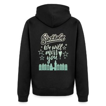 Stockholm, Suède Panorama de la capitale - Veste à capuche bio Premium Unisexe - noir - Dos - Nico (187cm)