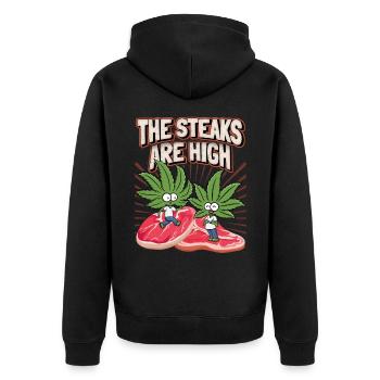 Steak, Cannabis Leaf, Marijuana, Funny Saying - Unisex Premium Organic Zip Hoodie - black - Back - Nico (187cm)