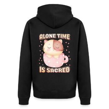 Introvert, cute cat in coffee cup, saying - Unisex Premium Organic Zip Hoodie - black - Back - Nico (187cm)