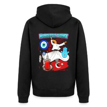 Turkey, Dervishes, Turkish Tea, Turkish Eye - Unisex Premium Organic Zip Hoodie - black - Back - Nico (187cm)
