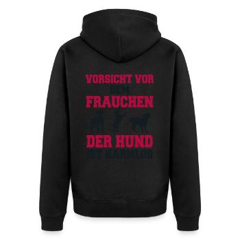 Beware of the Dog Dog Gift Puppy Mistress - Unisex Premium Organic Zip Hoodie - black - Back - Nico (187cm)