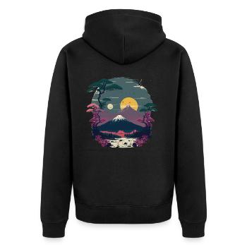 Japanischer Sonnenuntergang - Unisex Premium Bio Zip Hoodie - Schwarz - Hinten - Nico (187cm)