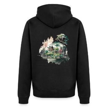 Japan Illustration - Unisex Premium Bio Zip Hoodie - Schwarz - Hinten - Nico (187cm)