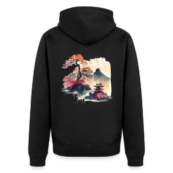 Japanische Kunst - Unisex Premium Bio Zip Hoodie - Schwarz - Hinten - Nico (187cm)