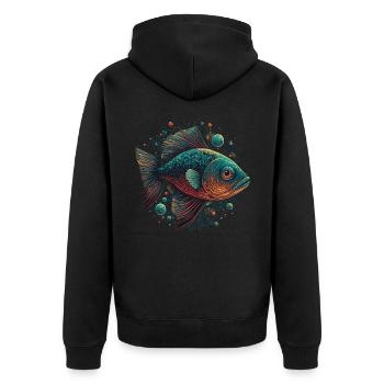 Fisch Liebe - Unisex Premium Bio Zip Hoodie - Schwarz - Hinten - Nico (187cm)